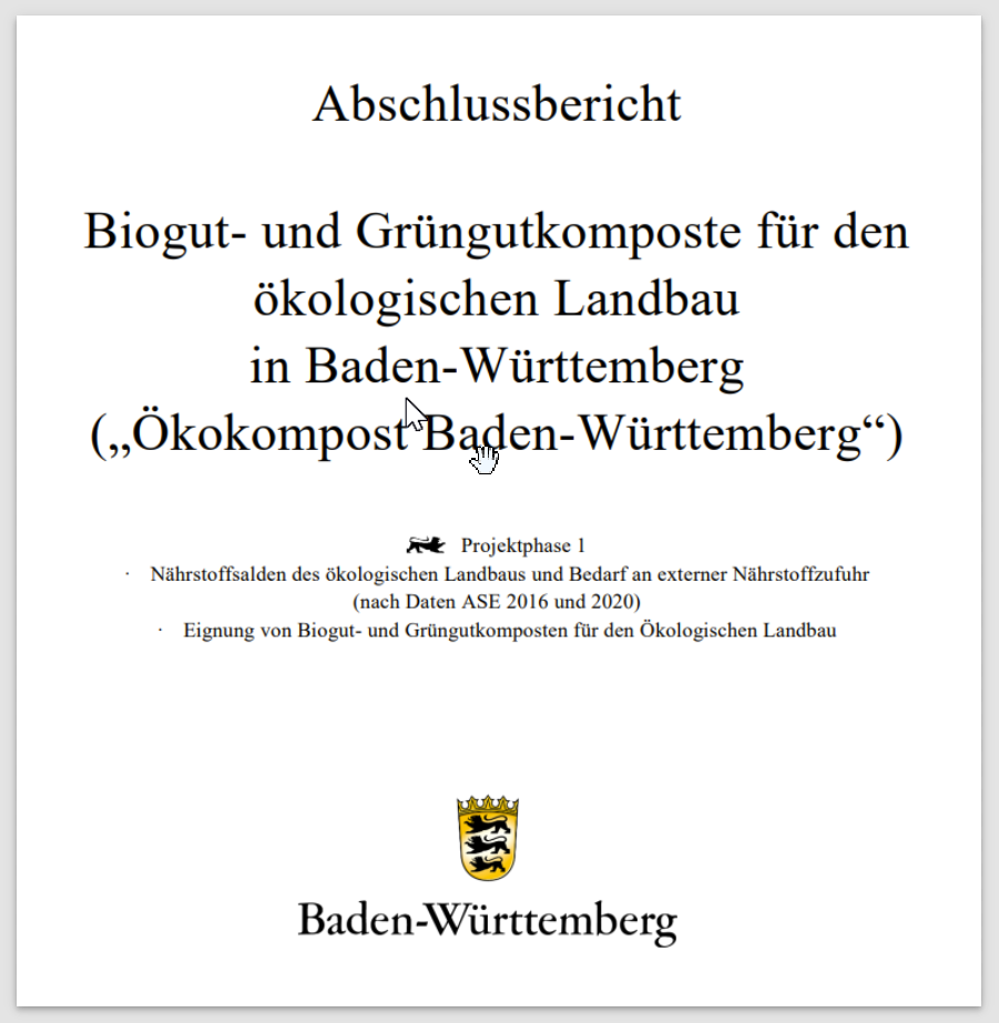Abschlussbericht des vom Land Baden-Württemberg gefördertem Projekt "Ökokompost Baden-Württemberg", Projektphase 1