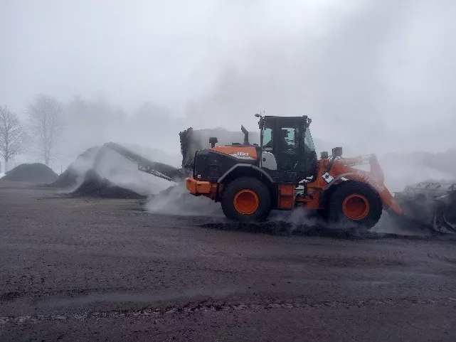 Kompostabsiebung im Bodenseenebel